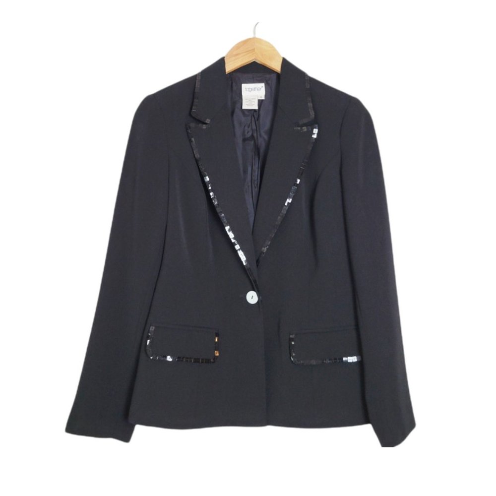 Together Black Sequin Blazer Fully Lined One Button Blazer Suit Jacket